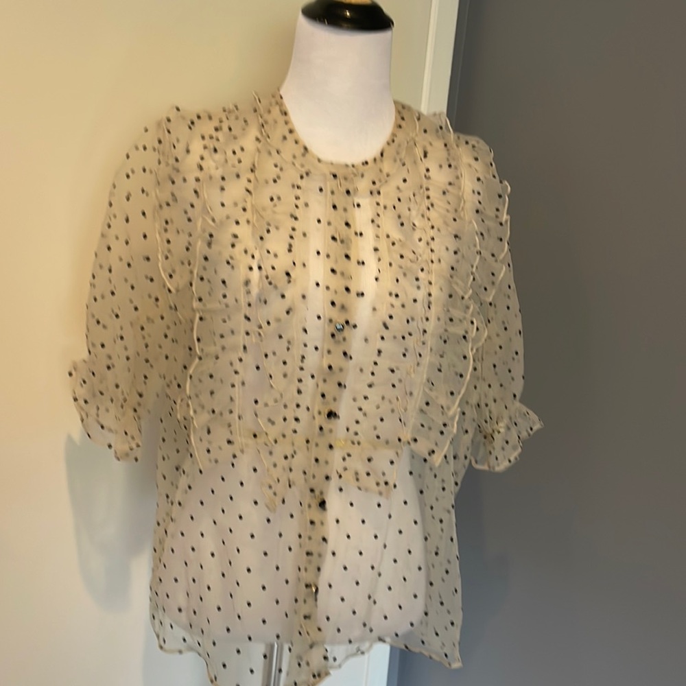 Shirt Zara sheer fabric size medium with ruffles and velvety polk a dots